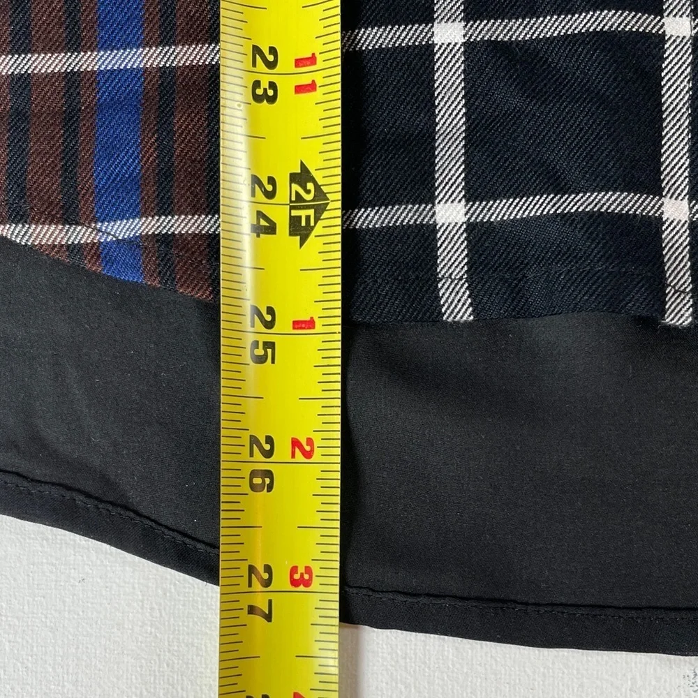 L’AGENCE Flannel Plaid Shirt Contrast Black Silk Back, Blue and Brown - Size XS